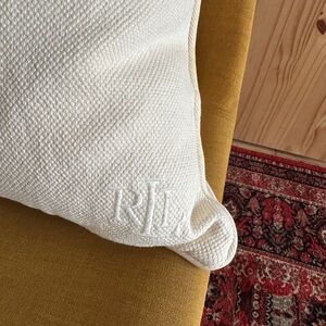 Lauren Ralph Lauren Ivory Textured Pillow 20” Square Zipper Down LRL Monogram